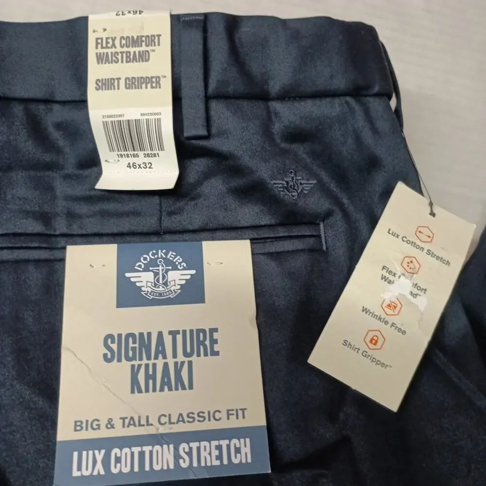 Dockers Signature Khakis Men's Size 46x32 Navy‎ Blue Classic Fit Cotton
